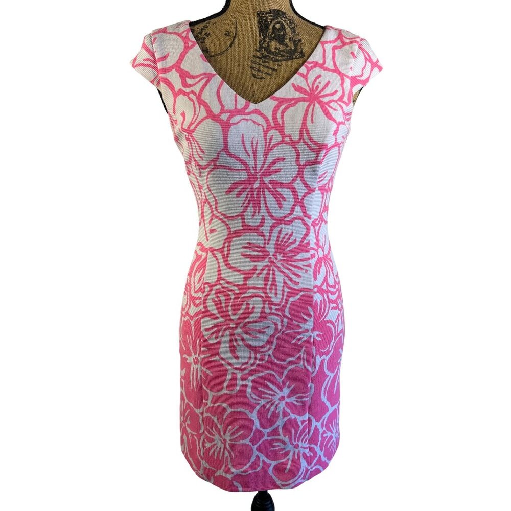 Lilly Pulitzer Dress XS Bella Pink & White Floral Beachy Classy Cap Sleeve